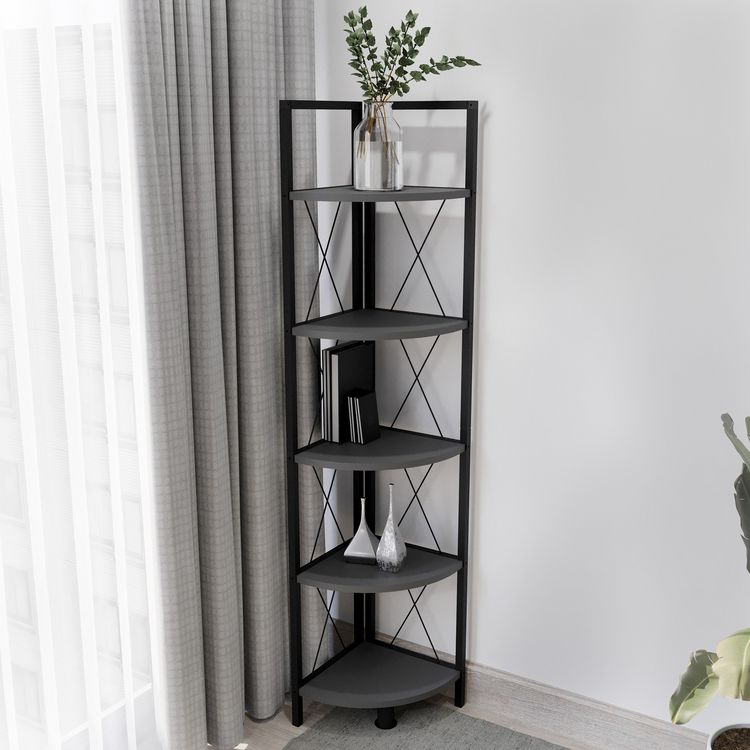Produktbild: Holz Metall Eckregal B&uuml;cher Regal Insasi 5fach