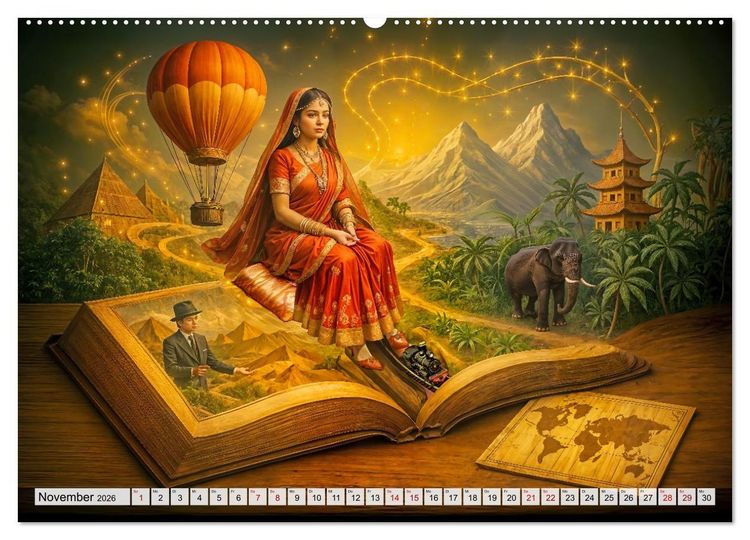 Produktbild: Magische Welt der B&uuml;cher - Fantastische Abenteuer zwischen den Seiten (hochwertiger Premium Wandkalender 2026 DIN A2 quer), Kunstdruck in Hochglanz