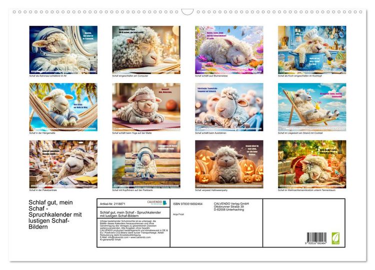 Produktbild: Schlaf gut, mein Schaf - Spruchkalender mit lustigen Schaf-Bildern (Wandkalender 2026 DIN A2 quer), CALVENDO Monatskalender