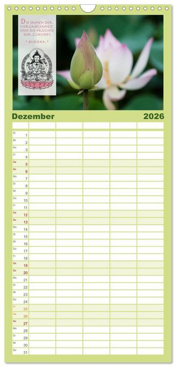 Produktbild: Familienplaner 2026 - BUDDHA im GL&Uuml;CK &ndash; Weisheiten aus Asien mit 5 Spalten (Wandkalender, 21 x 45 cm) CALVENDO