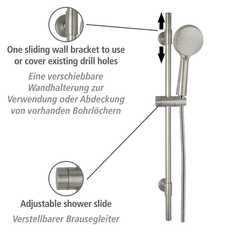 Produktbild: Brauseset Mod. Young Edelstahl geb&uuml;rstet, L&auml;nge Stange: 66 cm