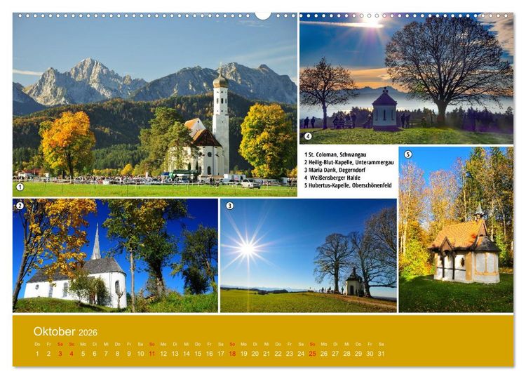 Produktbild: Kirchen und Kapellen als Ausflugsziele (Wandkalender 2026 DIN A2 quer), CALVENDO Monatskalender