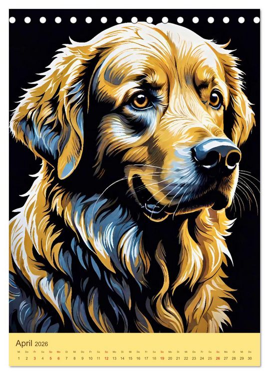 Produktbild: Golden Retriever. Kunstvolle Portr&auml;ts des beliebten Hundes (Tischkalender 2026 DIN A5 hoch), CALVENDO Monatskalender