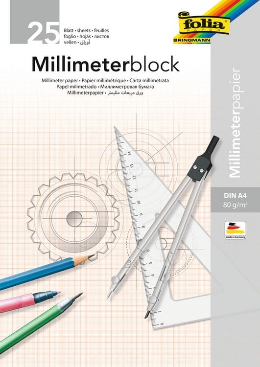 Produktbild: Folia  Millimeterblock 80g/m&sup2;, DIN A4, 25 Blatt