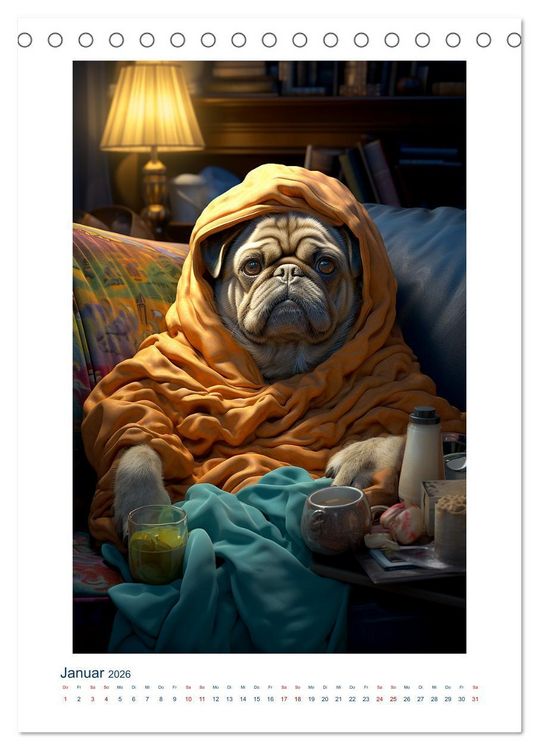 Produktbild: Der kleine Mops (Tischkalender 2026 DIN A5 hoch), CALVENDO Monatskalender