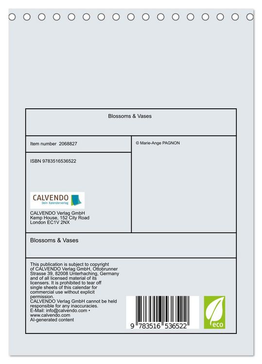 Produktbild: Blossoms & Vases (Desk Calendar 2026 DIN A5 portrait), CALVENDO 12 Month DeskCalendar