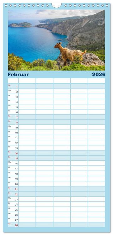 Produktbild: Familienplaner 2026 - Kefalonia, Inseltraum in Blau mit 5 Spalten (Wandkalender, 21 x 45 cm) CALVENDO