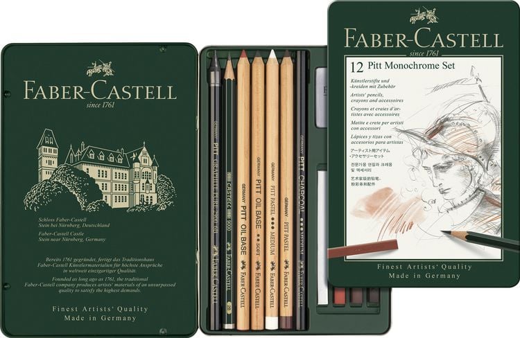 Produktbild: Faber-Castell Pitt Monochrome, 12er Set Metalletui