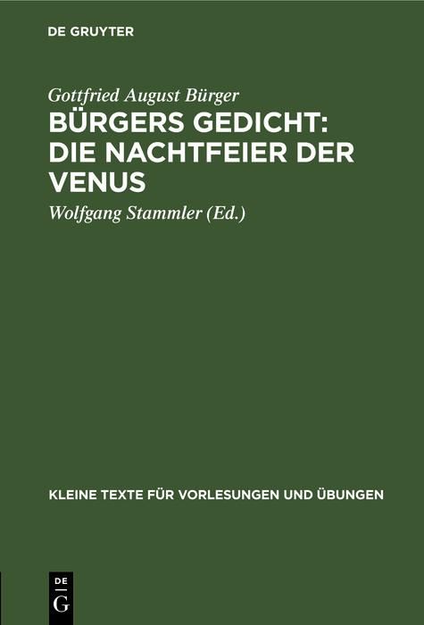 Produktbild: B&uuml;rgers Gedicht: Die Nachtfeier der Venus