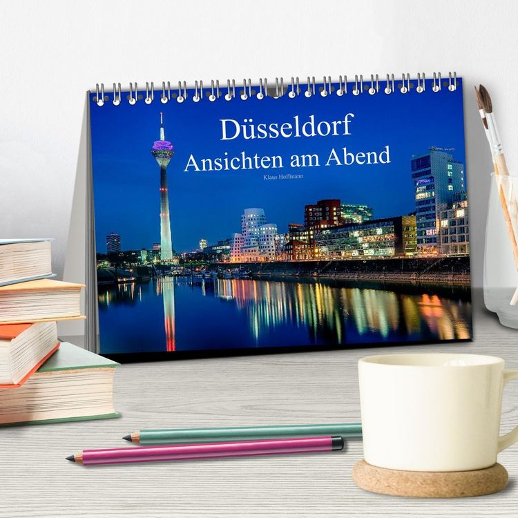 Produktbild: D&uuml;sseldorf - Ansichten am Abend (Tischkalender 2026 DIN A5 quer), CALVENDO Monatskalender