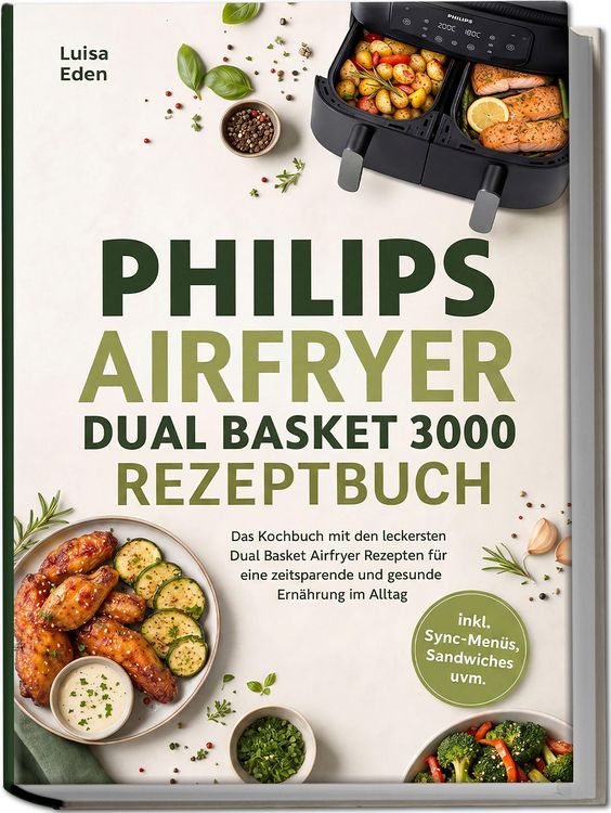 Produktbild: Philips Airfryer Dual Basket 3000 Rezeptbuch: Das Kochbuch mit den leckersten Dual Basket Airfryer Rezepten f&uuml;r eine zeitsparende und gesunde Ern&auml;hrun
