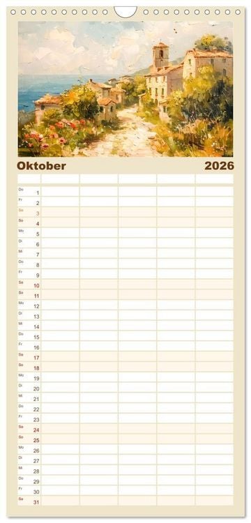 Produktbild: Familienplaner 2026 - Mediterrane Landschaften mit 5 Spalten (Wandkalender, 21 x 45 cm) CALVENDO