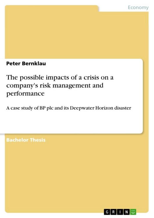 Produktbild: The possible impacts of a crisis on a company's risk management and performance