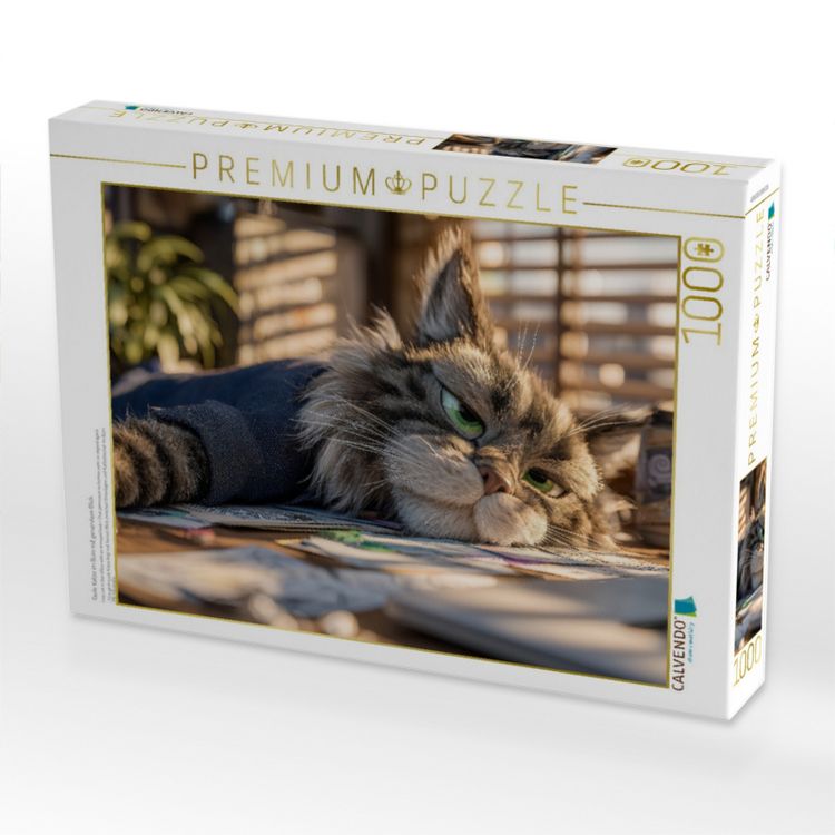 Produktbild: CALVENDO Puzzle Faule Katze im B&uuml;ro mit genervtem Blick | 1000 Teile Lege-Gr&ouml;&szlig;e 64x48cm Foto-Puzzle f&uuml;r gl&uuml;ckliche Stunden