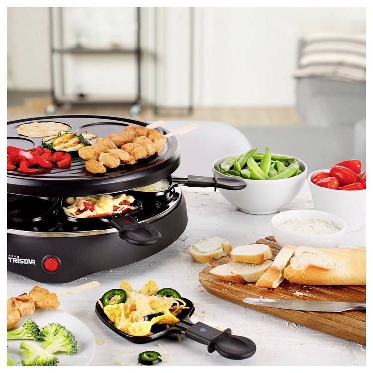 Produktbild: Tristar RA-2998 Raclette 6Pf&auml;nnchen, Antihaftbeschichtung, Kontrollleuchte Schwarz