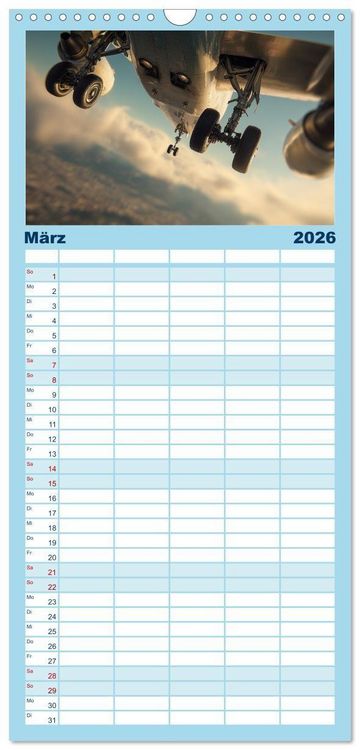 Produktbild: Familienplaner 2026 - Flugzeuge hautnah - Flugzeugkalender f&uuml;r Flugzeugliebhaber mit 5 Spalten (Wandkalender, 21 x 45 cm) CALVENDO