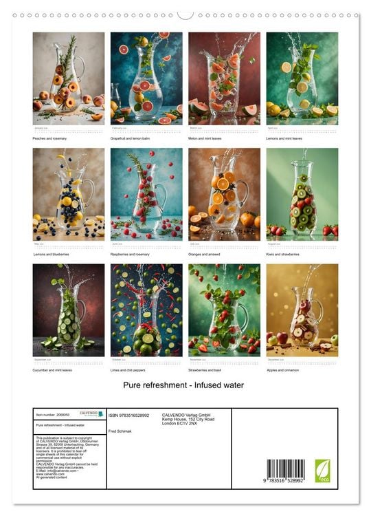 Produktbild: Pure refreshment - Infused water (High Quality Premium Wall Calendar 2026 DIN A2 portrait),CALVENDO 12 Month Wall Calendar