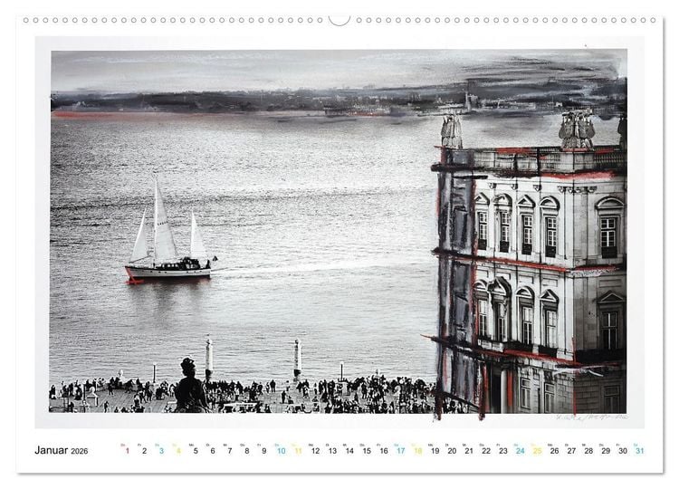 Produktbild: Lissabon One Day (hochwertiger Premium Wandkalender 2026 DIN A2 quer), Kunstdruck in Hochglanz