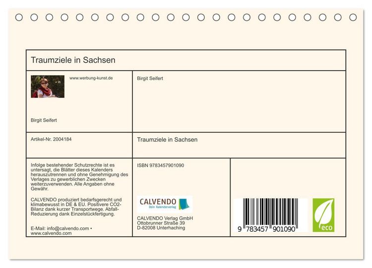 Produktbild: Traumziele in Sachsen (Tischkalender 2026 DIN A5 quer), CALVENDO Monatskalender