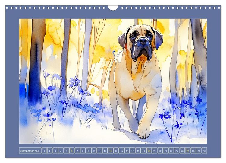 Produktbild: Majest&auml;tische English Mastiffs. Sanfte Riesen in Aquarell-Eleganz (Wandkalender 2026 DIN A3 quer), CALVENDO Monatskalender