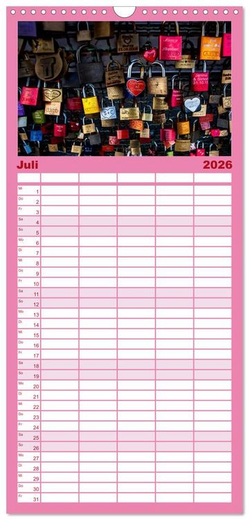 Produktbild: Familienplaner 2026 - Liebesschl&ouml;sser, Ich liebe Dich mit 5 Spalten (Wandkalender, 21 x 45 cm) CALVENDO