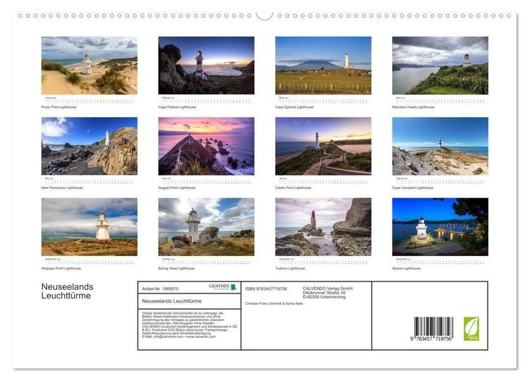 Produktbild: Neuseelands Leuchtt&uuml;rme (hochwertiger Premium Wandkalender 2026 DIN A2 quer), Kunstdruck in Hochglanz