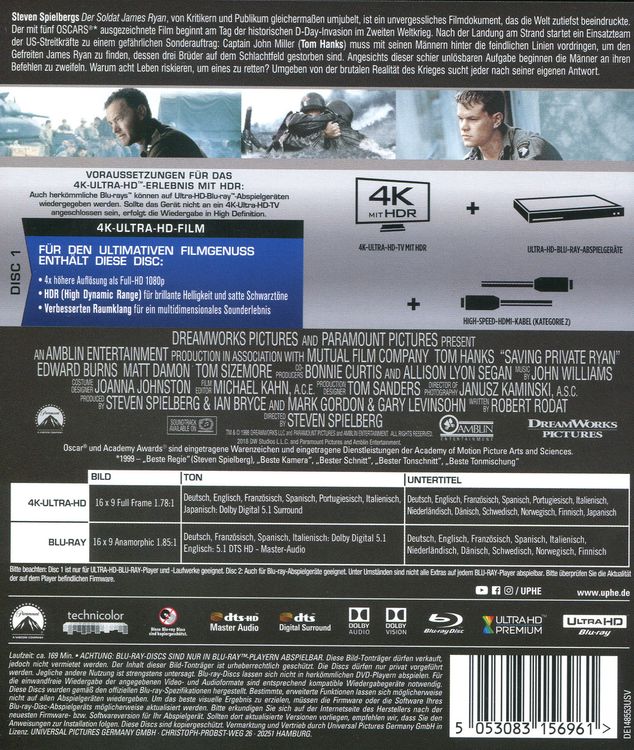 Produktbild: Der Soldat James Ryan (4K Ultra HD) (+ Blu-ray 2D)