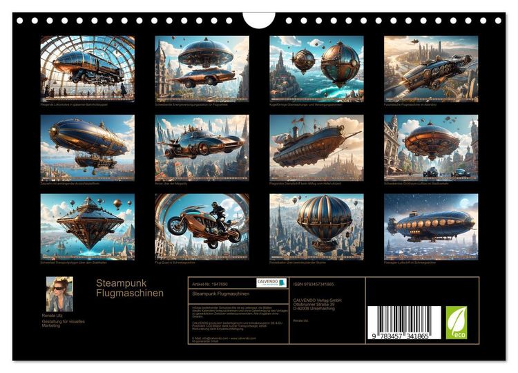 Produktbild: Steampunk Flugmaschinen (Wandkalender 2026 DIN A4 quer), CALVENDO Monatskalender