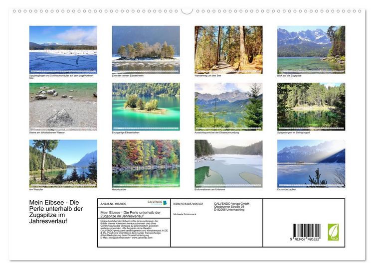 Produktbild: Mein Eibsee - Die Perle unterhalb der Zugspitze im Jahresverlauf (hochwertiger Premium Wandkalender 2026 DIN A2 quer), Kunstdruck in Hochglanz