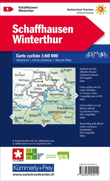 Produktbild: K&uuml;mmerly+Frey Velokarte 1 Schaffhausen, Winterthur 1:60.000