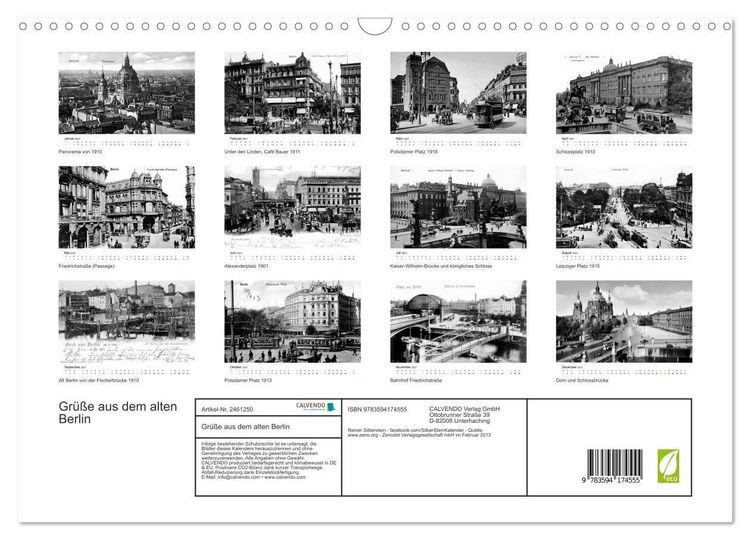 Produktbild: Gr&uuml;&szlig;e aus dem alten Berlin (Wandkalender 2027 DIN A3 quer), CALVENDO Monatskalender