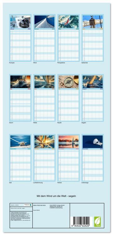 Produktbild: Familienplaner 2026 - Mit dem Wind um die Welt - segeln mit 5 Spalten (Wandkalender, 21 x 45 cm) CALVENDO