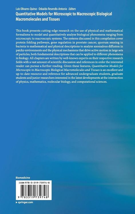 Produktbild: Quantitative Models for Microscopic to Macroscopic Biological Macromolecules and Tissues