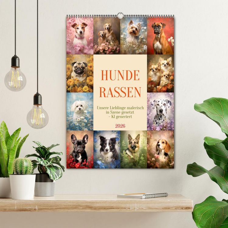 Produktbild: Hunderassen (Wandkalender 2026 DIN A2 hoch), CALVENDO Monatskalender