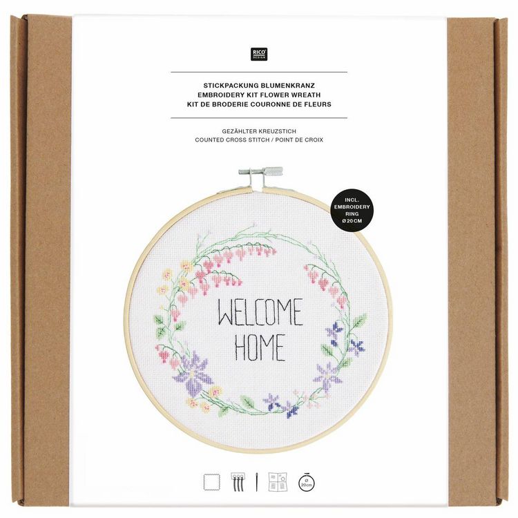 Produktbild: Stickpackung Gez&auml;hlter Kreuzstich, Blumenkranz,&Oslash; 20 cm
