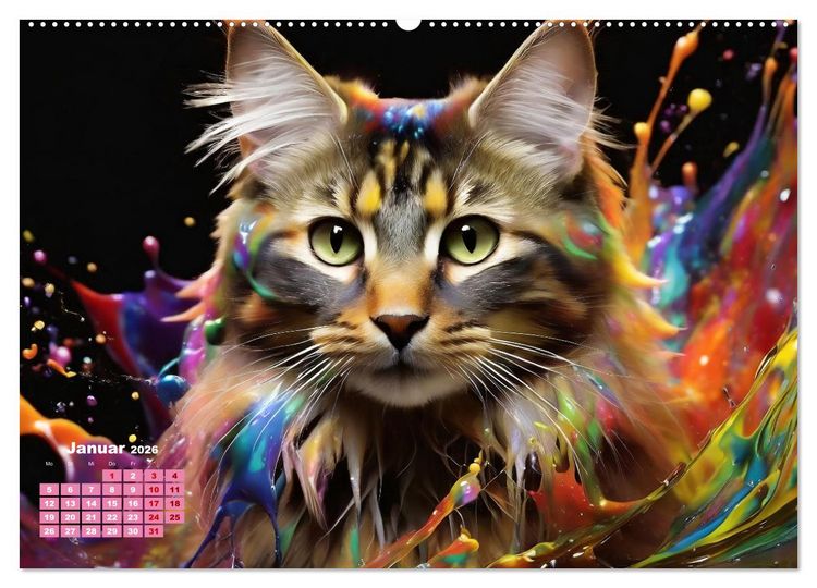 Produktbild: Splash - Katzen im Farbrausch (Wandkalender 2026 DIN A2 quer), CALVENDO Monatskalender