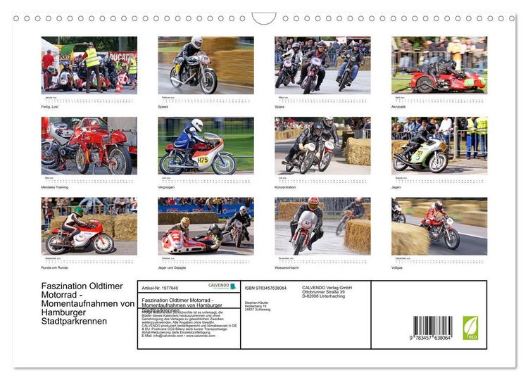 Produktbild: Faszination Oldtimer Motorrad - Momentaufnahmen von Hamburger Stadtparkrennen (Wandkalender 2026 DIN A3 quer), CALVENDO Monatskalender