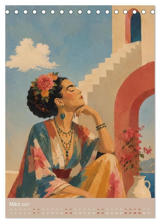 Produktbild: Freude im Haar. Leid im Herzen. Eine Hommage an Frida Kahlo (Tischkalender 2027 DIN A5 hoch), CALVENDO Monatskalender