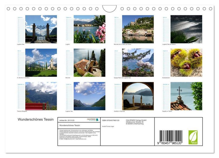 Produktbild: Wundersch&ouml;nes Tessin (Wandkalender 2026 DIN A4 quer), CALVENDO Monatskalender