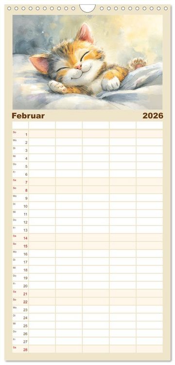 Produktbild: Familienplaner 2026 - Pastellpf&ouml;tchen. Liebliche Katzen in sanften Farben mit 5 Spalten (Wandkalender, 21 x 45 cm) CALVENDO