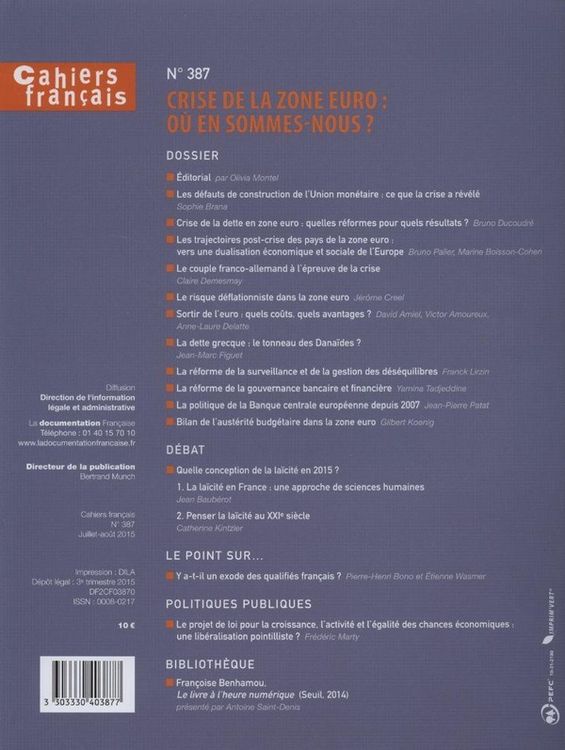 Produktbild: Cahiers Francais ; Crise de la Zone Euro : Ou en Sommes Nous ?