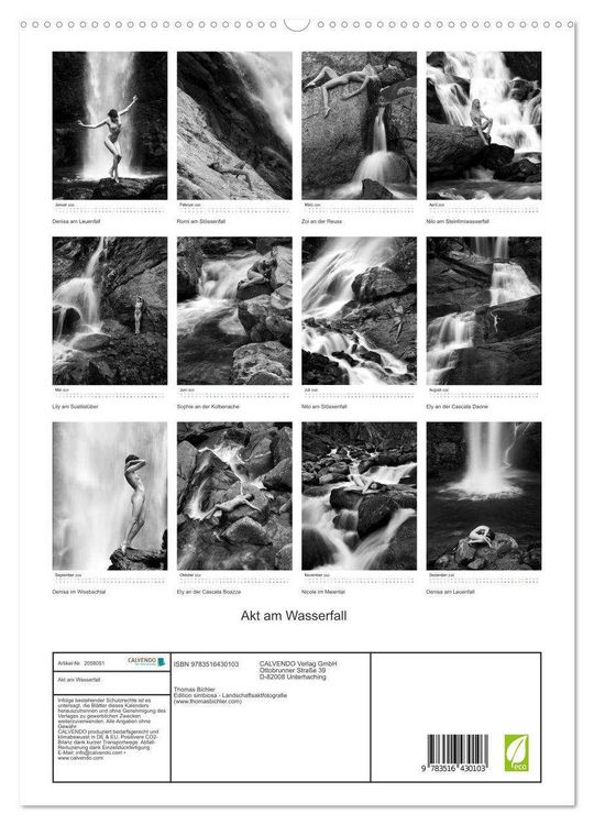 Produktbild: Akt am Wasserfall (hochwertiger Premium Wandkalender 2026 DIN A2 hoch), Kunstdruck in Hochglanz