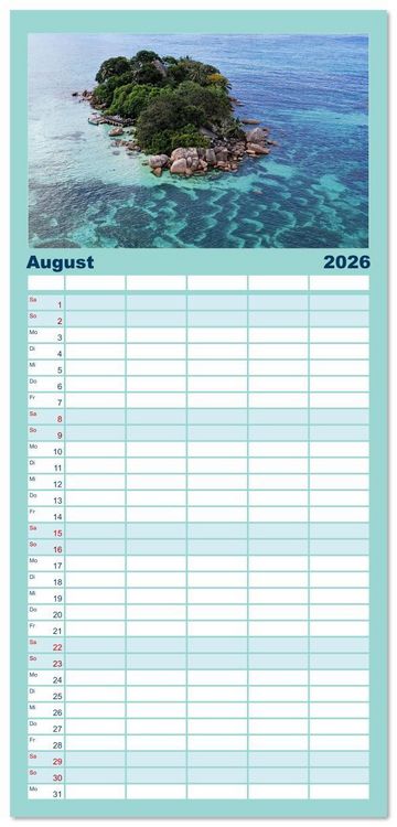 Produktbild: Familienplaner 2026 - Seychellen - unterwegs mit Julia Hahn mit 5 Spalten (Wandkalender, 21 x 45 cm) CALVENDO
