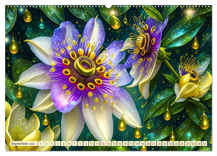 Produktbild: Lieblingsblumen mit goldenen Akzenten (hochwertiger Premium Wandkalender 2026 DIN A2 quer), Kunstdruck in Hochglanz