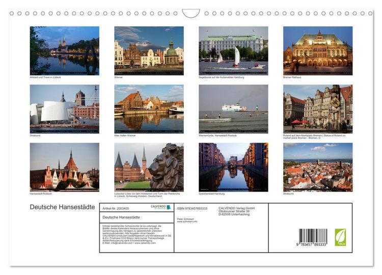 Produktbild: Deutsche Hansest&auml;dte (Wandkalender 2026 DIN A3 quer), CALVENDO Monatskalender