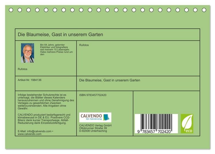 Produktbild: Die Blaumeise, Gast in unserem Garten (Tischkalender 2026 DIN A5 quer), CALVENDO Monatskalender