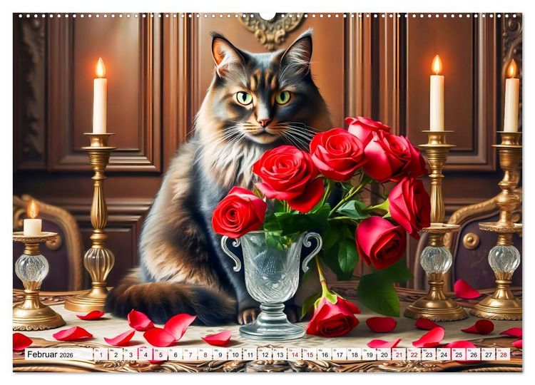 Produktbild: Klassische Katzenportr&auml;ts - Katzen in opulenten Stillleben (hochwertiger Premium Wandkalender 2026 DIN A2 quer), Kunstdruck in Hochglanz