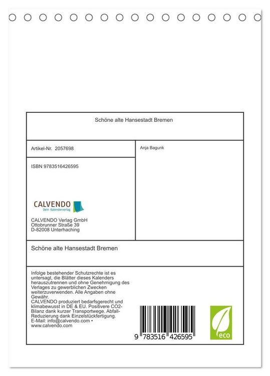 Produktbild: Sch&ouml;ne alte Hansestadt Bremen (Tischkalender 2026 DIN A5 hoch), CALVENDO Monatskalender