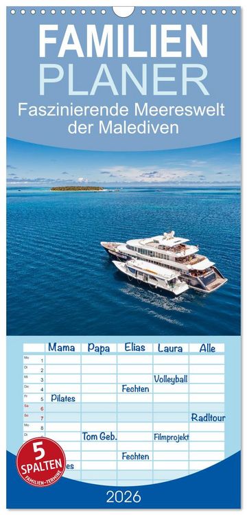 Produktbild: Familienplaner 2026 - Faszinierende Meereswelt der Malediven mit 5 Spalten (Wandkalender, 21 x 45 cm) CALVENDO