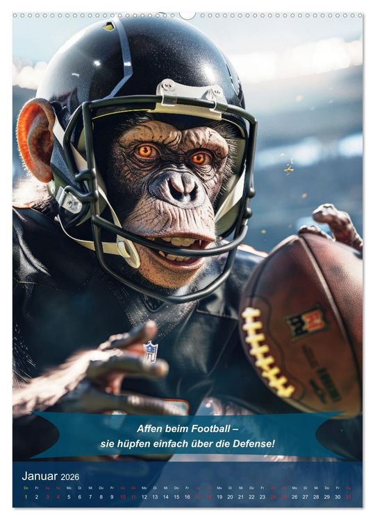 Produktbild: American Football mit tierischem Humor (hochwertiger Premium Wandkalender 2026 DIN A2 hoch), Kunstdruck in Hochglanz